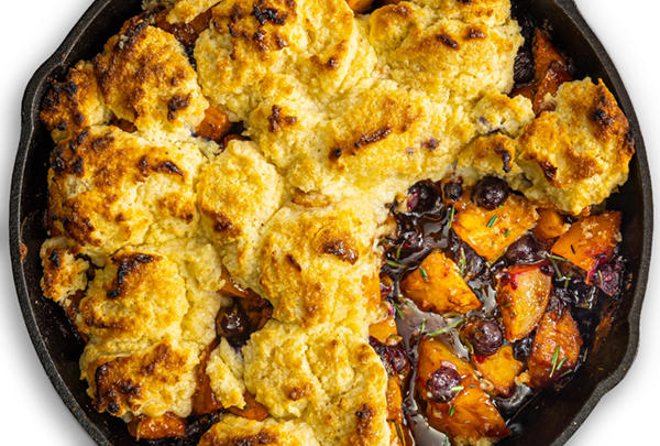 Grilled Blueberry Peach & Rosemary Cobbler